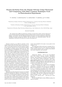 Oxygen Exclusion from the Organic Solvents Using Ultrasound and Comparison with Other Common Techniques Used in Photochemical Experiments