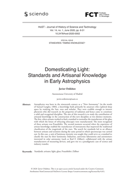 Domesticating Light: Standards and Artisanal Knowledge in Early Astrophysics Javier Ordóñez