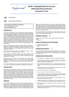 COVID-19 Igg/Igm Rapid Test Cassette (Whole Blood/Serum/Plasma)