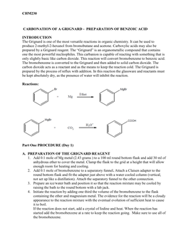 Carbonation of a Grignard Preparation of Benzoic Acid