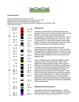 Chromosome 5 Introduction the Size of Chromosome 5 (180 Mb) and The