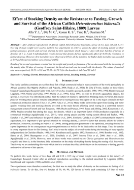 Effect of Stocking Density on the Resistance to Fasting, Growth And