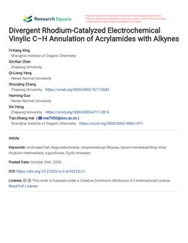 Divergent Rhodium-Catalyzed Electrochemical Vinylic C–H Annulation of Acrylamides with Alkynes