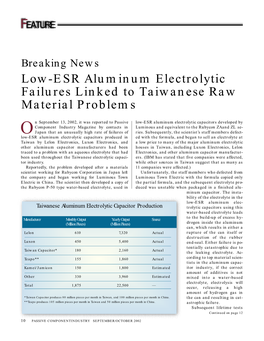 Low-ESR Aluminum Electrolytic Failures Linked to Taiwanese Raw Material Problems