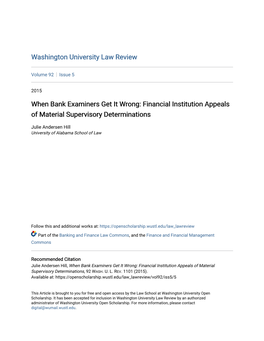 When Bank Examiners Get It Wrong: Financial Institution Appeals of Material Supervisory Determinations