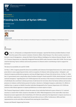 Freezing U.S. Assets of Syrian Officials | the Washington Institute