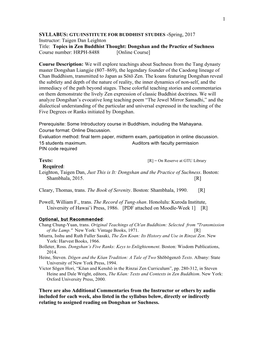 1 Instructor: Taigen Dan Leighton Title: Topics in Zen Buddhist Thought