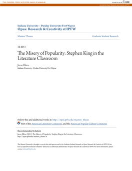 The Misery of Popularity: Stephen King in the Literature Classroom