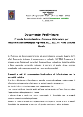 Proposta Documento Programmatico 2007-2013