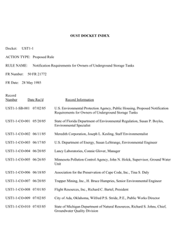 Underground Storage Tank Docket Index (PDF)