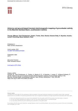 Airborne and Ground-Based Transient Electromagnetic Mapping of Groundwater Salinity in the Machile–Zambezi Basin, Southwestern Zambia