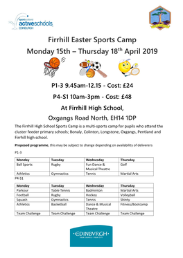 Firrhill Easter Sports Camp Monday 15Th