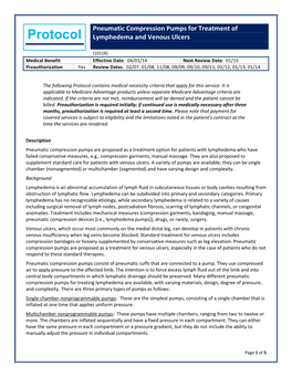 Pneumatic Compression Pumps for Treatment of Lymphedema and Venous Ulcers