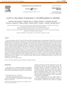 Sox4b Is a Key Player of Pancreatic a Cell Differentiation in Zebrafish