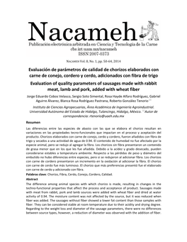 Evaluación De Parámetros De Calidad De Chorizos Elaborados Con Carne