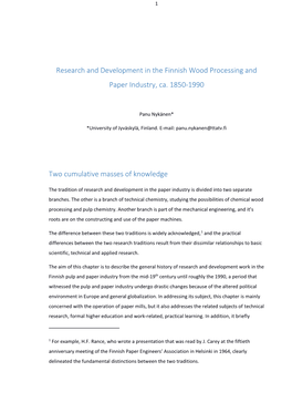Research and Development in the Finnish Wood Processing and Paper Industry, Ca