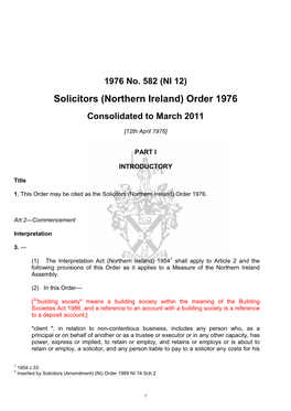 Solicitors (Northern Ireland) Order 1976 Consolidated to March 2011