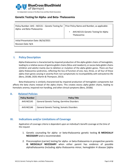 M2131: Genetic Testing for Alpha- and Beta- Thalassemia