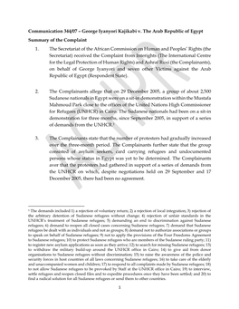 George Iyanyori Kajikabi V. the Arab Republic of Egypt Summary of the Complaint 1