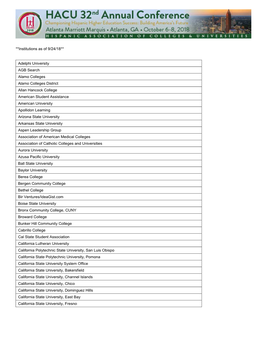 **Institutions As of 9/24/18** Adelphi University AGB Search Alamo