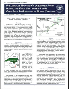 PRELIMINARY MAPPING of OVERWASH from HURRICANE FRAN, SEPTEMBERS, 1996 CAPE FEAR to BOGUE INLET, NORTH CAROLINA