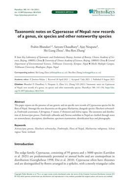 Taxonomic Notes on Cyperaceae of Nepal: New Records of a Genus, Six Species and Other Noteworthy Species