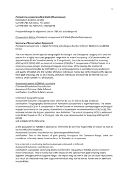 Pomaderris Cocoparrana N.G.Walsh (Rhamnaceae) Distribution: Endemic to NSW Current EPBC Act Status: Not Listed Current NSW TSC Act Status: Endangered