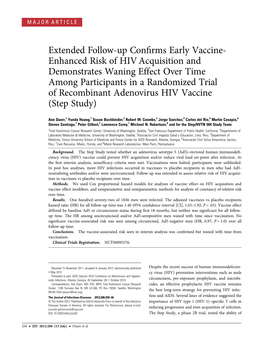 Extended Follow-Up Confirms Early Vaccine- Enhanced Risk of HIV