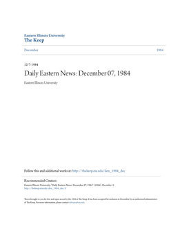 Daily Eastern News: December 07, 1984 Eastern Illinois University