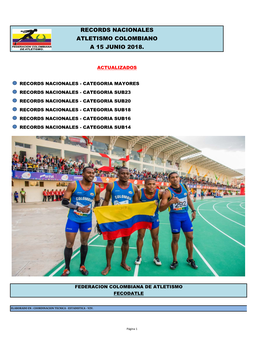 Records Nacionales Atletismo Colombiano a 15 Junio 2018