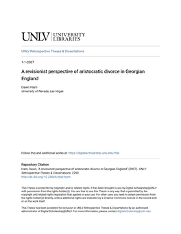 A Revisionist Perspective of Aristocratic Divorce in Georgian England