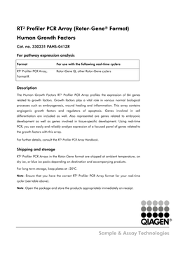 RT² Profiler PCR Array (Rotor-Gene® Format) Human Growth Factors