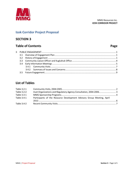 Izok Corridor Project Proposal SECTION 3 Table of Contents Page