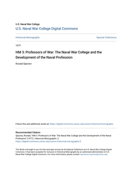 The Naval War College and the Development of the Naval Profession