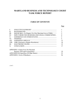 Maryland Business and Technology Court Task Force Report