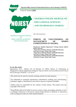 Nigerian Online Journal of Educational Sciences and Technology (NOJEST)