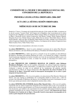 Comisión De La Mujer Y Desarrollo Social Del Congreso De La República