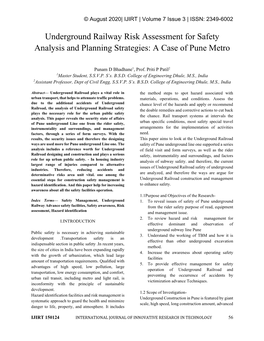 Underground Railway Risk Assessment for Safety Analysis And