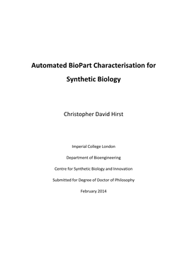 Automated Biopart Characterisation for Synthetic Biology