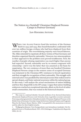 The Nation in a Nutshell? Ukrainian Displaced Persons Camps in Postwar Germany* Jan-Hinnerk Antons