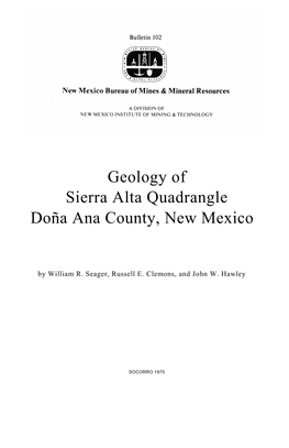 Geology of Sierra Alta Quadrangle, Dona Ana County, New Mexico