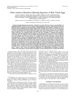 Vibrio Mimicus Diarrhea Following Ingestion of Raw Turtle Eggs