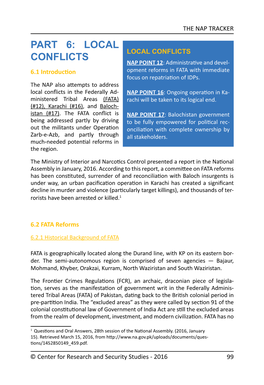 Part 6: Local LOCAL CONFLICTS Conflicts NAP POINT 12: Administrative and Devel- 6.1 Introduction Opment Reforms in FATA with Immediate Focus on Repatriation of Idps