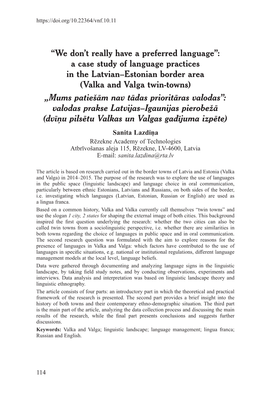 A Case Study of Language Practices in the Latvian–Estonian Border Area