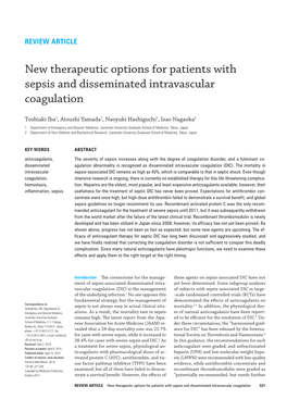 New Therapeutic Options for Patients with Sepsis and Disseminated Intravascular Coagulation