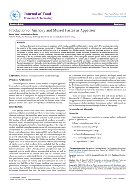 Production of Anchovy and Mussel Pastes As Appetizer