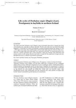 Life Cycles of Penthaleus Major (Dugés) (Acari, Prostigmata) in Hayfields in Northern Iceland