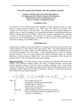 CHANNEL MIGRATION MODEL for MEANDERING RIVERS Timothy J