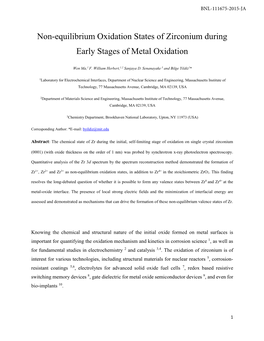 Non-Equilibrium Oxidation States of Zirconium During Early Stages of Metal Oxidation