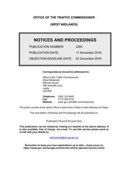 Notices and Proceedings: West Midlands: 11 November 2016